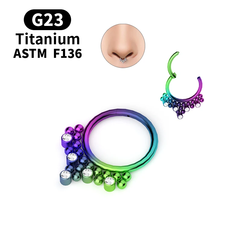 

1PS New G23 Titanium Zircon stone hight Segment Rings Open Small Septum Piercing Nose Earrings body piercing jewelry