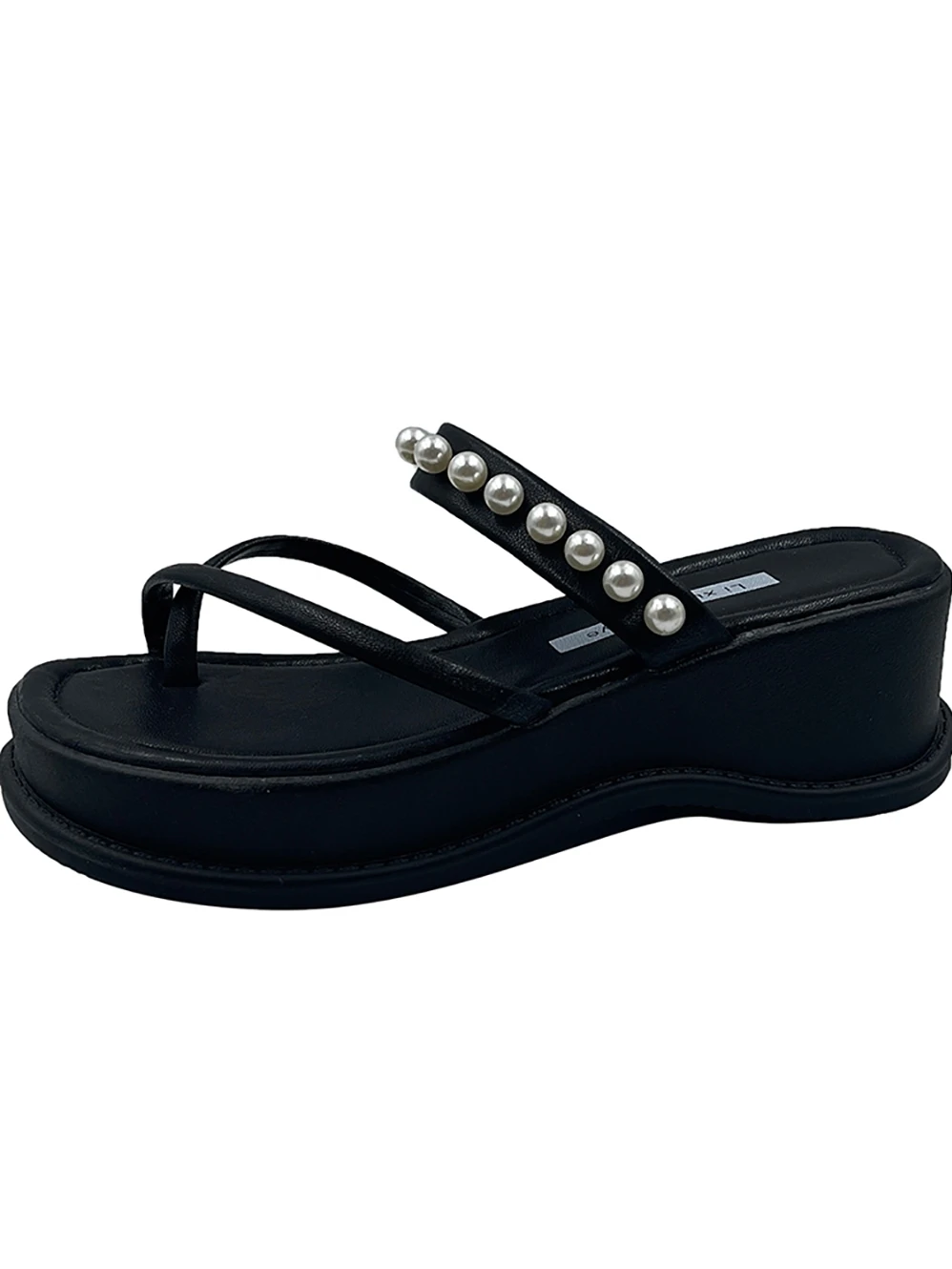 

Hot-Selling Thick-Soled Wear-Resistant Fashion High-Heeled Slope With Elegant Pearl Ladies Slippers Summer New Style Outer Wear.