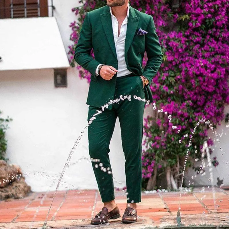 

2022 Green Wedding Mens Suits Slim Fit Bridegroom Tuxedos For Men Two Pieces Groomsmen Suit Cheap Formal Business Jackets 2 Pcs