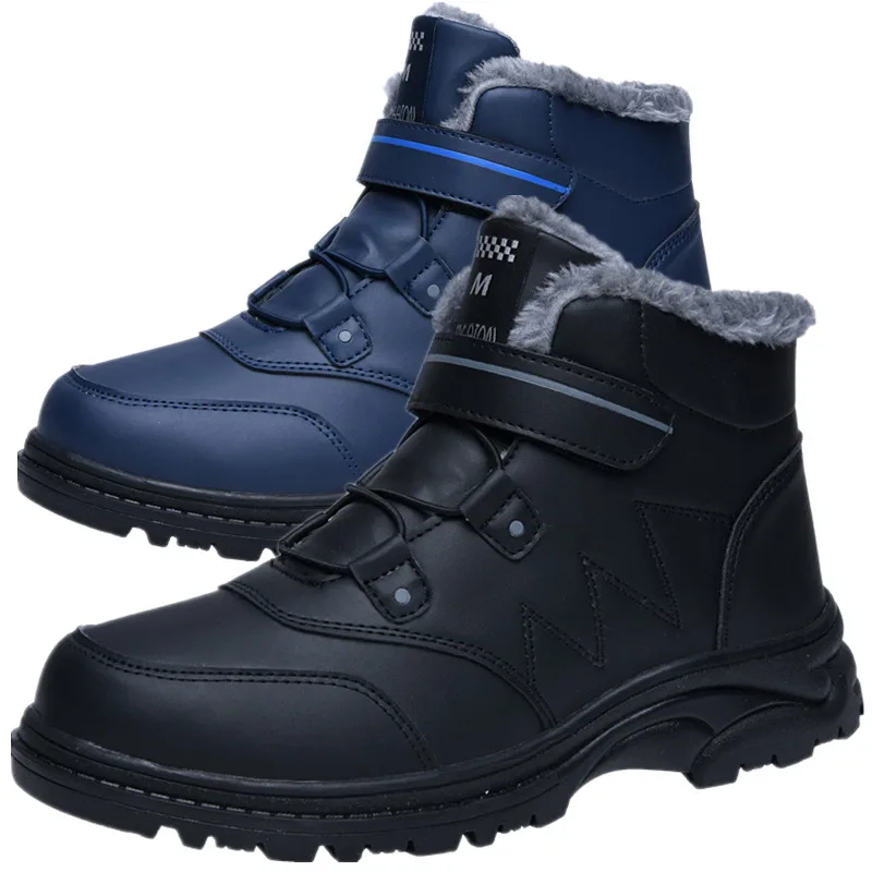 Holfredterse Outdoors Snow Boots For Mens Winter Waterproof Sneakers Work Boots Footwear Lightweight MX8903 Black/Blue Hook Loop