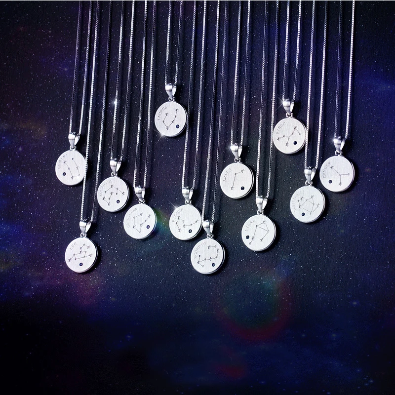 

MloveAcc 925 Sterling Silver Minimalist Round Constellation Pendant Necklaces for Women Jewelry Choker Box Chain Birthday Gift