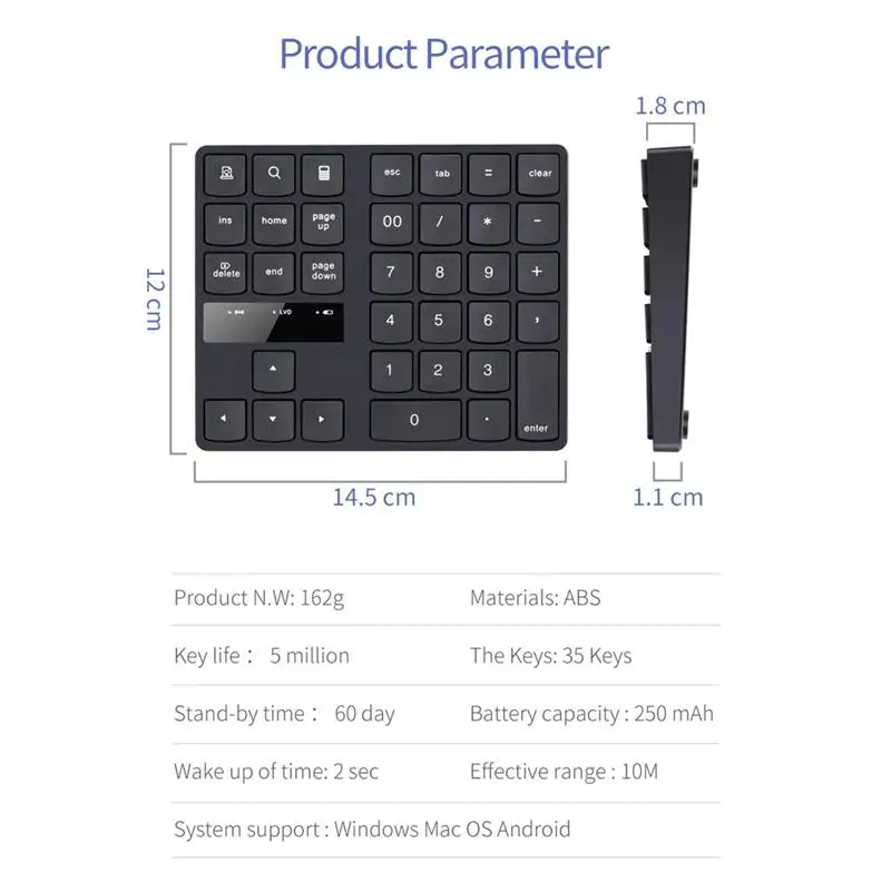

Wireless Numeric Keyboard Portable Keypad 35 Keys PC Rechargeable Digital 2.4G Keyboard for Accounting Teller/cashier desk/bank