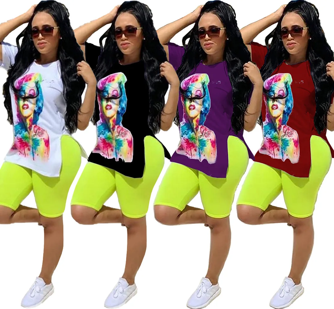 

Женский костюм из двух предметов fnoce, футболка с принтом персонажа и разрезами по бокам, брюки-карандаш до колена, на осень