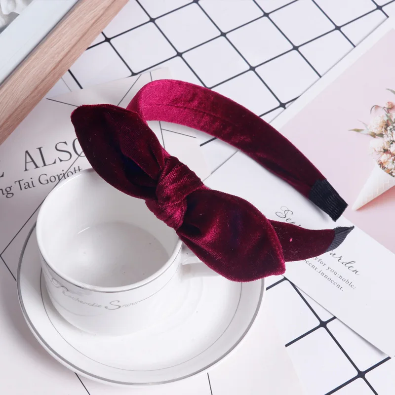Новые однотонные бархатные ободок головной убор с ушами кролика для женщин и