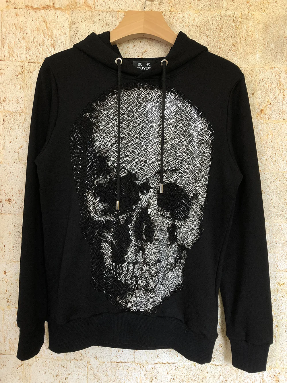 Новинка 2019 мужские Модные худи Стразы с черепом Мужская винтажная уличная одежда