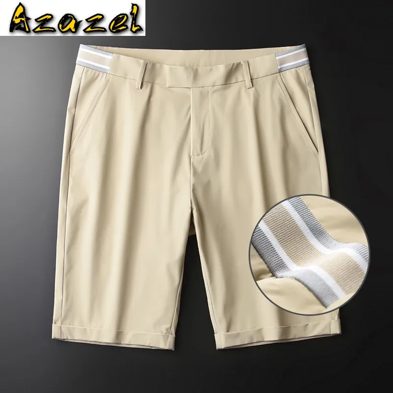 Azazel Summer Khaki Mens Shorts High Quality Knee Length Solid Color Male Shorts Fashion Slim Fit Thin Man Shorts Plus Size