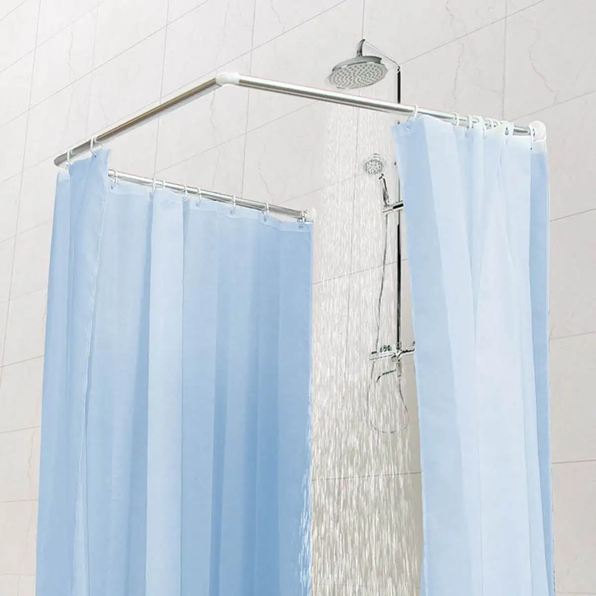

Adjustable Shower Curtain Rods Stainless Steel/Aluminum Alloy Bar Up to 20KG Bearing Bathroom Curved Rail Rod Drilling-free