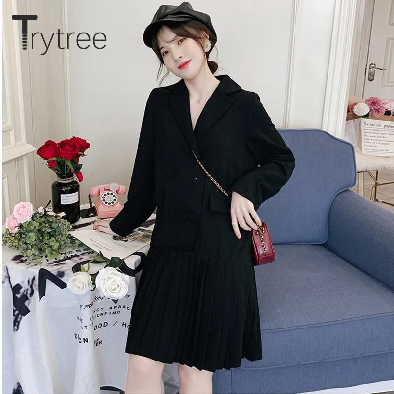 Осень зима 2020 женское повседневное пальто Trytree двубортное приталенное офисное