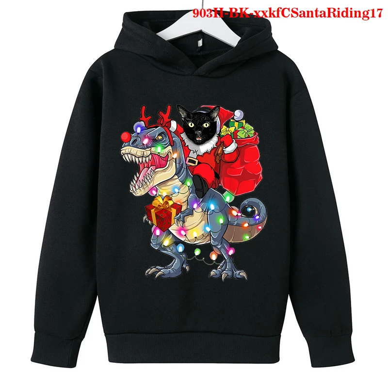 New Merry Christmas Sweater Cartoon Top Fleece Childrens funny Cat Clothes Kids Boy Girl 2-14 Years 2021 Clothes dinosaur Hoodie