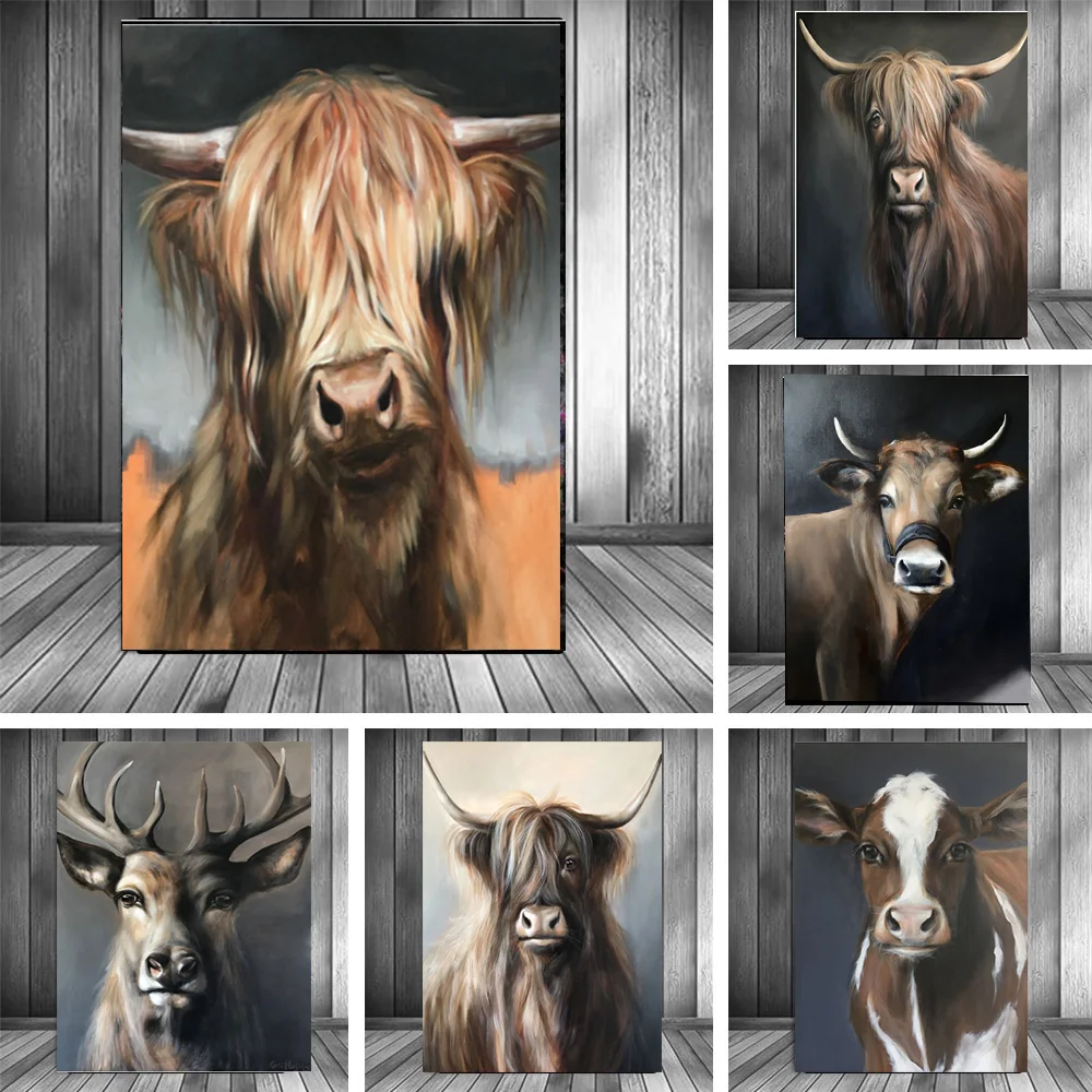 

Highland Cow Canvas Painting Deer Animal Picture Prints Wall Art Poster For Living Room Modern Home Decor And Indoor Decorations