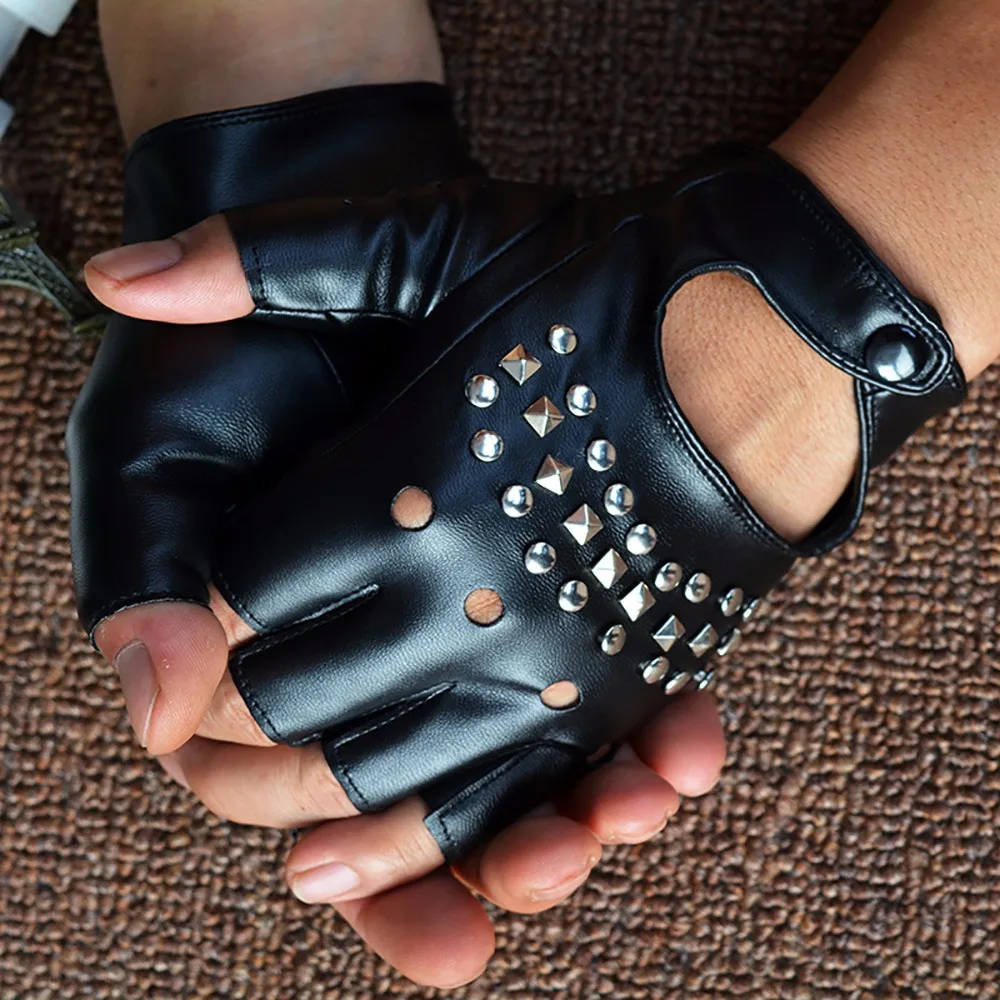 Перчатки мужские без пальцев из искусственной кожи с заклепками в стиле панк для