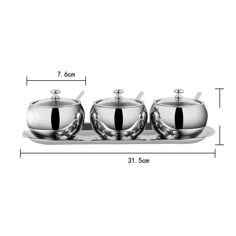 

Stainless Steel Seasoning Sauce Pot Set Kitchen Visual Box Circular Seasoning Box of Salt Sugar Pot European Spice Bottles