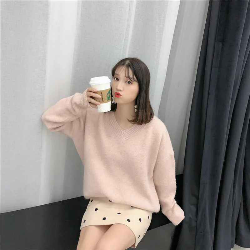 wool sweater female 2019 autumn Korean round neck pullover long sleeve Slim shirt women's wild jacket | Женская одежда