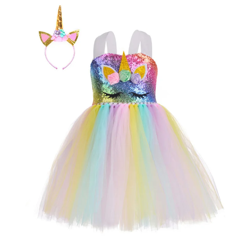 Платье пачка для девочек с блестками платье пони и единорогом топ дня рождения