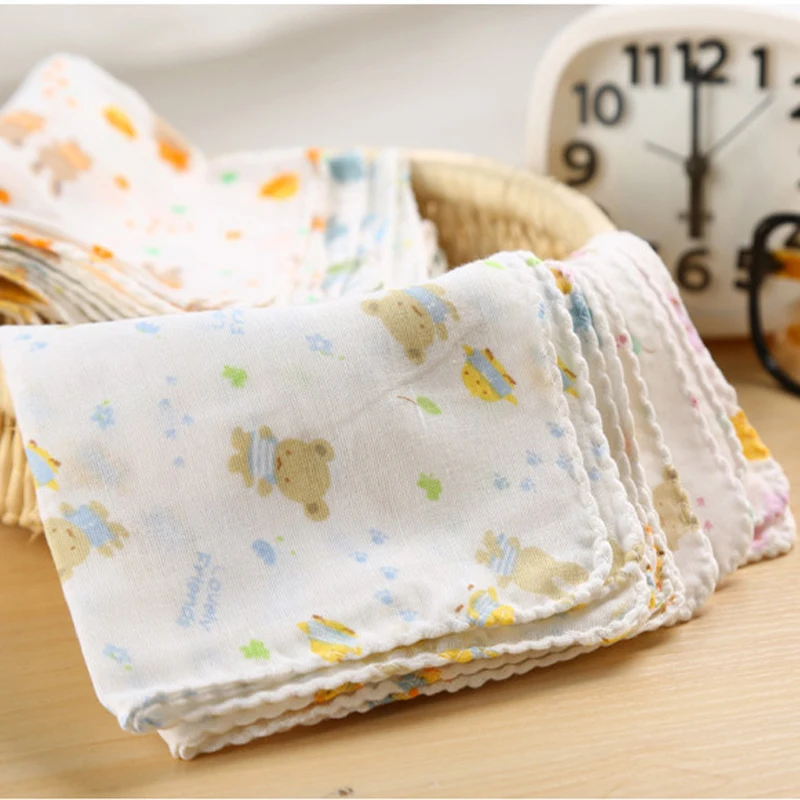 

10PCS Baby Feeding Towel Teddy Bear Bunny Dot Chart Printed Children Small Handkerchief Gauze s Nursing random color