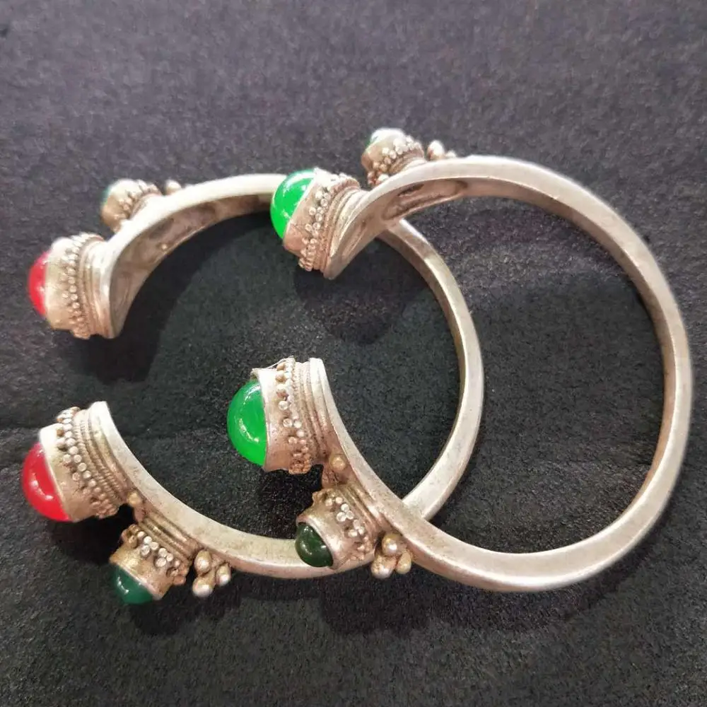 Античный красный и зеленый рубиновый нефритовый двойной дракон тибетский