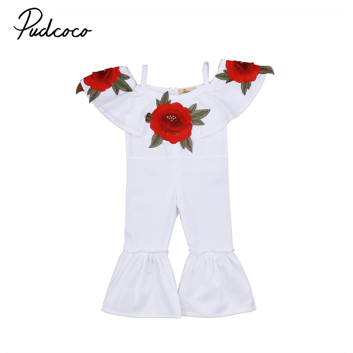 Детская одежда с цветочным принтом и открытыми плечами для маленьких девочек