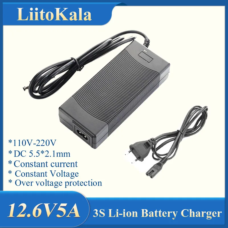 

2023 Liitokala 12.6V 5A 3A 1A Lithium Battery Charger 3 series lithium Cbattery 12V battery charger+US EU AC power cord