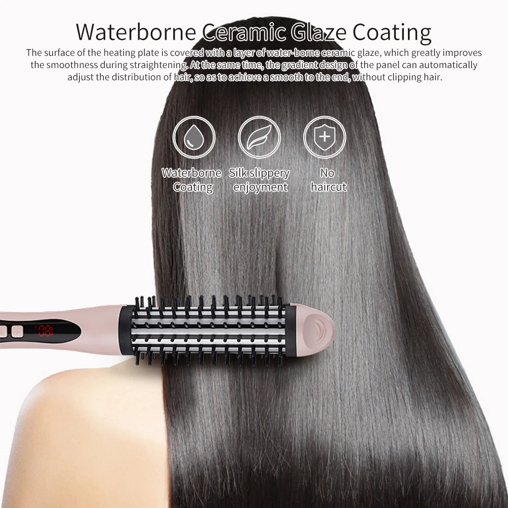 

Professional 2 in 1 Hair Straightener Brush Flat Iron LCD Ceramic Curler Curling Irons Straightening Comb For Hair Styling Tools