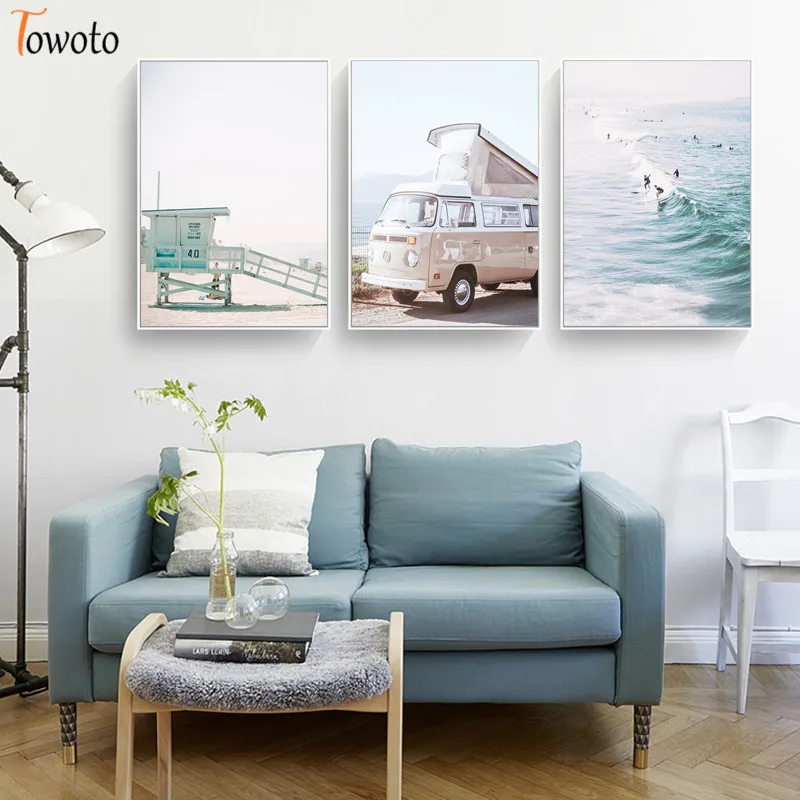 Пейзаж морского берега холст живопись океан пляж постер дорожный принт