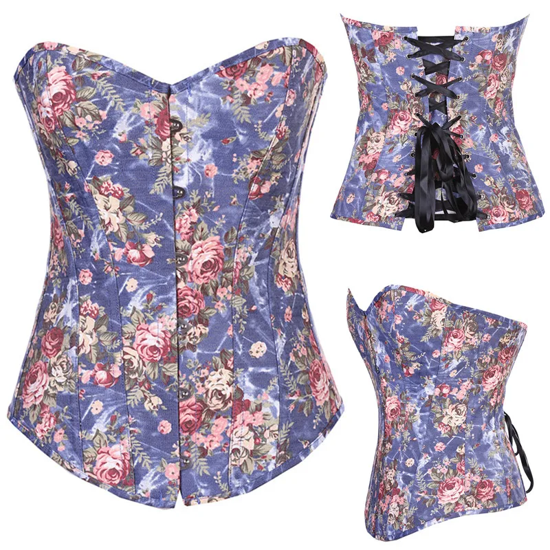 Для женщин сексуальный Классический Джинсовый корсет с цветочным рисунком
