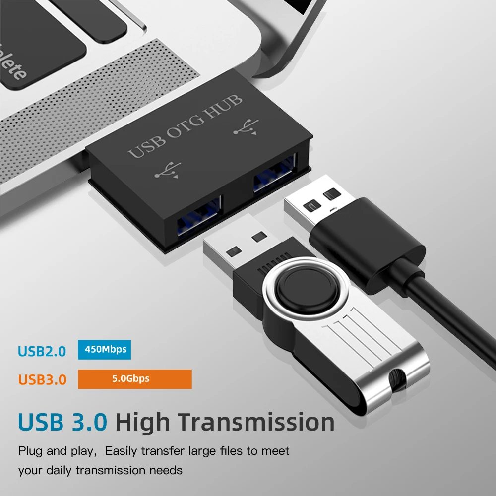Robotsky Mini USB 3.0 Hub 2 Port USB Hub High Speed Hub Splitter Box For PC Laptop U Disk Card Reader for Mobile Phone Hub Use