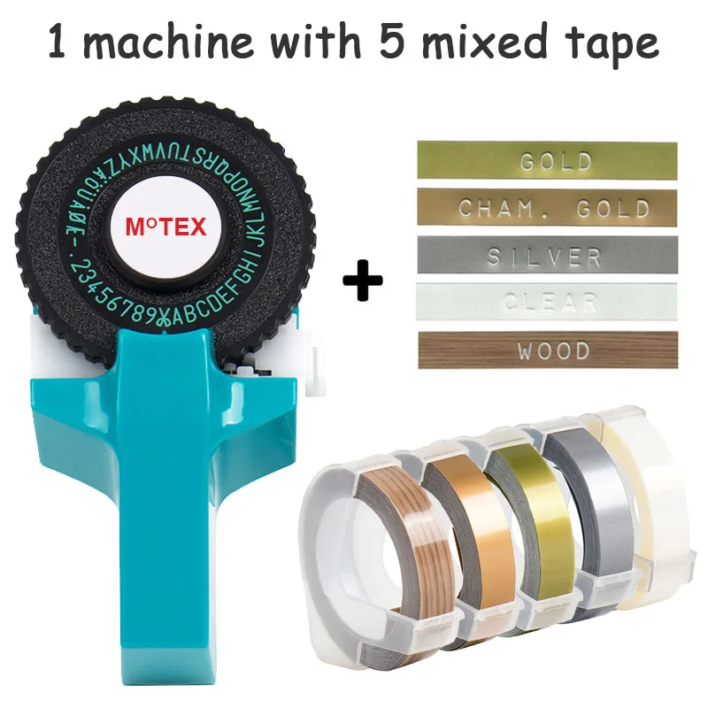 Небесно-Голубой MoTex E101 принтер мини DIY Ручная Совместимость для dymo 3D тиснение ручная лента ручная машинка надпись машина - Цвет: machine add 5 mixed