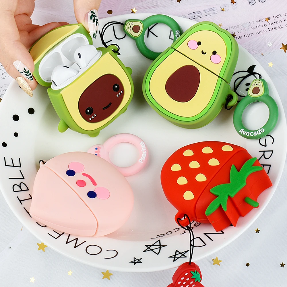 Чехол для наушников Apple AirPods 2 мягкий чехол с крючками Air Pods 1 клубника авокадо
