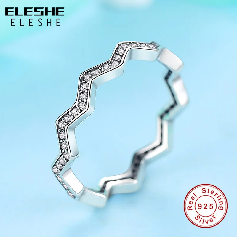 ELESHE Authentic 925 Sterling Silver Ring Female Simple Geometric Wave Rings for Women Girls Wedding Engagement Fashion Jewelry | Украшения
