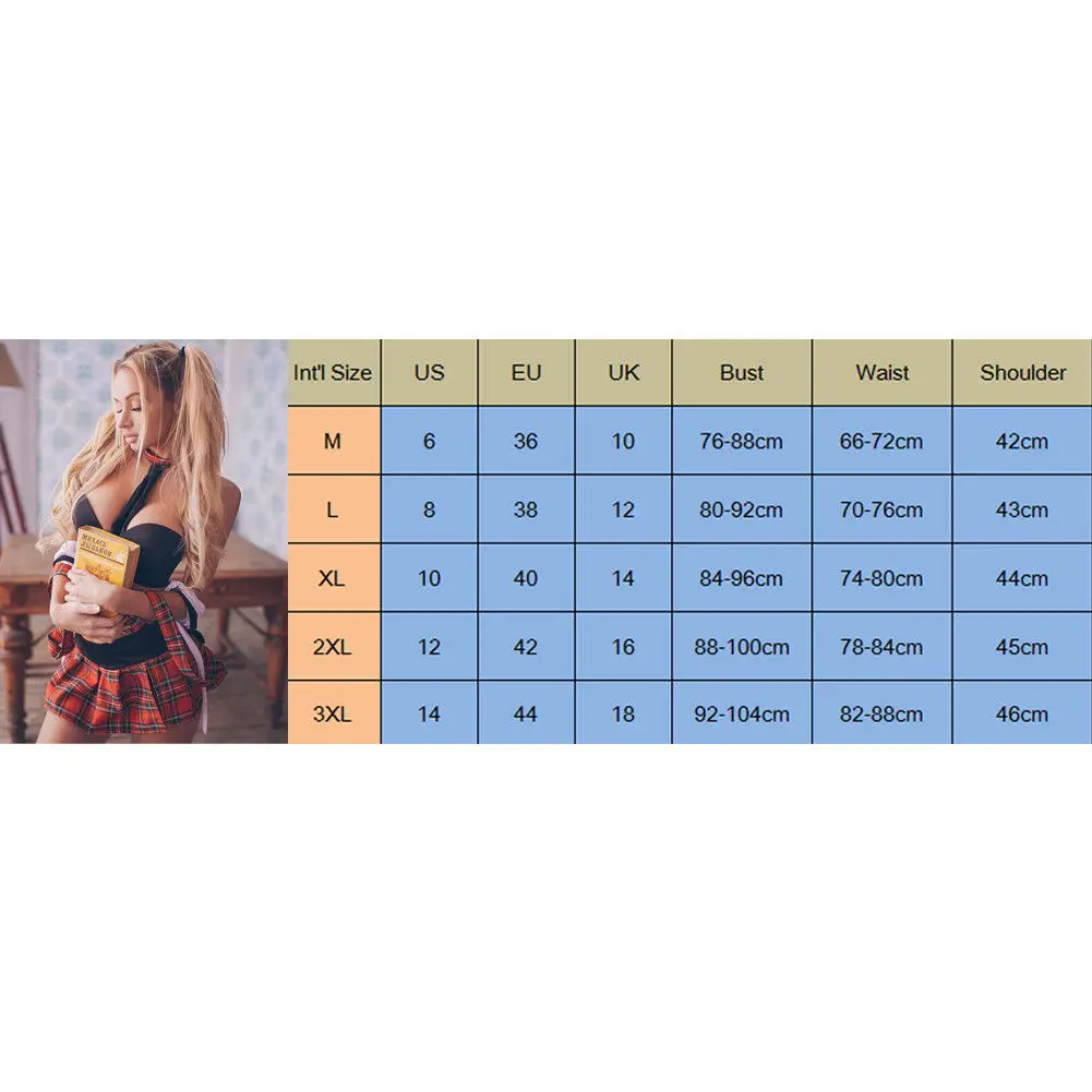 Plus Size Sexy Women Ladies Naughty High School Girl Costume Fancy Plaid Skirt Uniform Cosplay Erotic Sleepwear Nighdress |