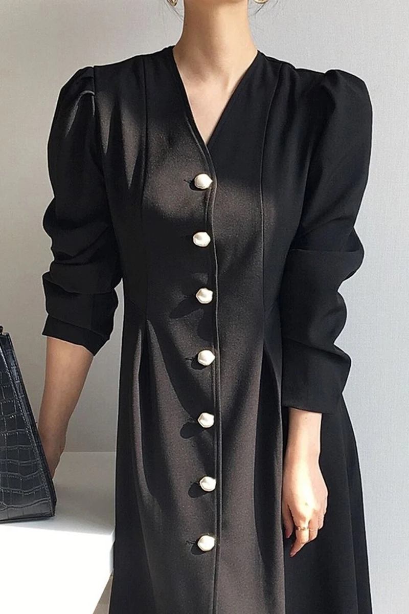 

WHCE CGDSR loose woman elegant autumn winter party korean style long sleeve a-line dress women dresses 2020 vintage single-breas
