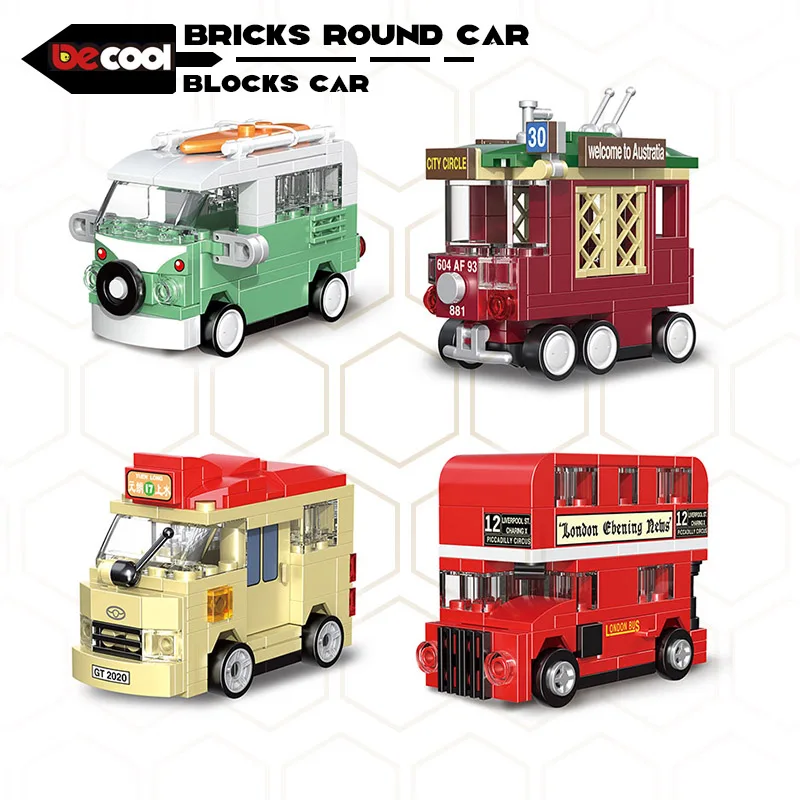 

DECOOL City Bricks Car Building Blocks Toys Pull Back Round Vehicle Brick Sightseeing Bus Truck Model Children Gift for Kids