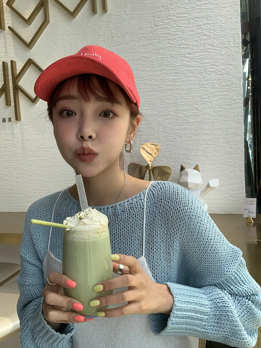 Причудливая девушка в Корейском стиле Шикарный белый синий с длинным рукавом