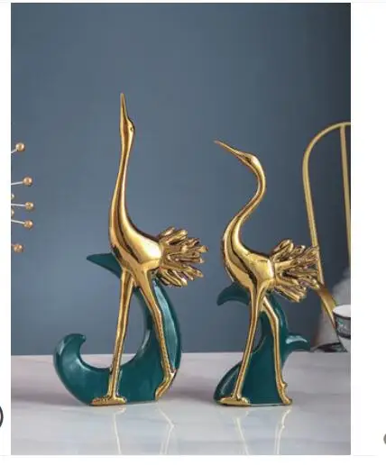 CREATIVITY CERAMICS SIMULATION ANIMAL GOLDEN BIRD CRANE CRAFTS HOME DECORATION ACCESSORIES MODERN MINIATURE FIGURINES HOME DECOR