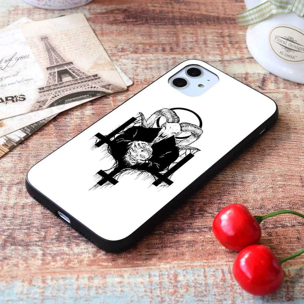 

For iPhone Satanic crosses with goat skull Soft TPU Border Apple iPhone Case