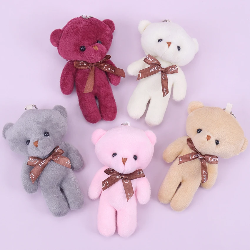 

1PC 12cm Tie Bear Plush Toy Teddy Doll Pendant Keychain PP Cotton Soft Stuffed Bears Toy Doll Party Wedding Gifts