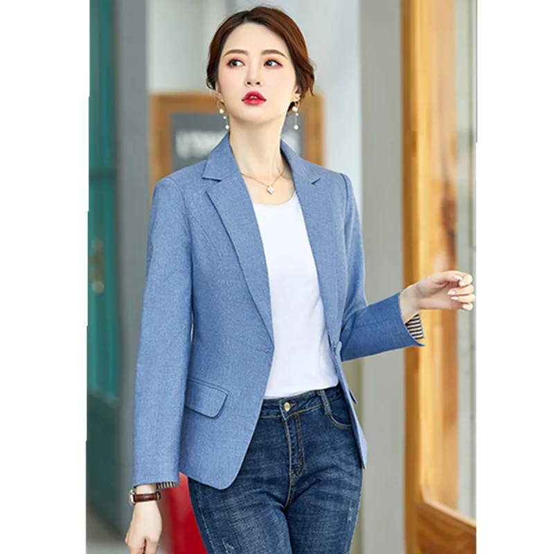 Синий Блейзер костюм пальто женская одежда для работы верхняя осень Новинка