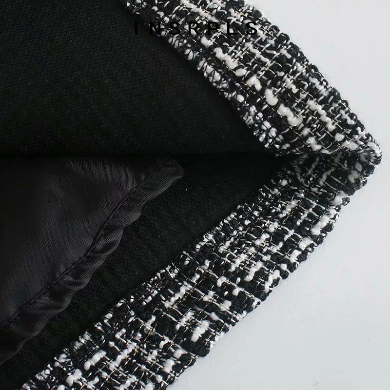 

INSRPLS Women Sweet Fashion Patchwork Check Tweed Mini Dress Vintage Lantern Sleeve Back Zipper Female Dresses Mujer