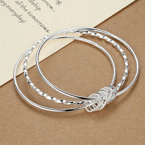 

Fashion 925 Sterling Silver Woman Cuff Bracelet Three circle Retro Chain Bangle Party Wedding Jewelry Charm Girl Gifts