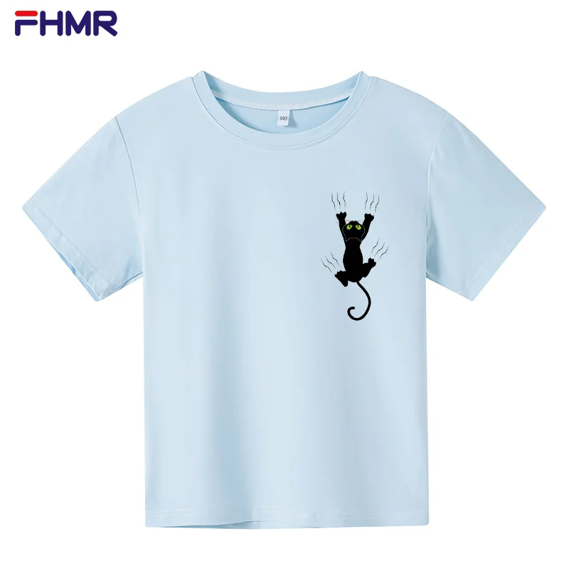 

Cute Cat Print T-shirt 2021 Summer New O Neck Short Sleeve Tees Tops Funny Outfit Style Clothes children Casual T-shirts