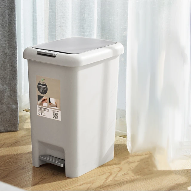 15L Trash Can Pedal Type Kitchen Toilet Waste Bin Living Room Bathroom Paper Basket Trash With Lid Classified Household Storage