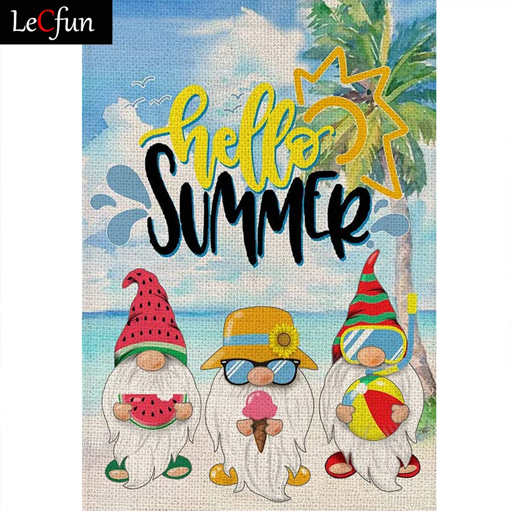 

LeCfun Summer Gnomes Beach Diamond Painting Art Kits Full Drill Round/Square 5D DIY Shiny Rhinestone Embroidery Art Gift