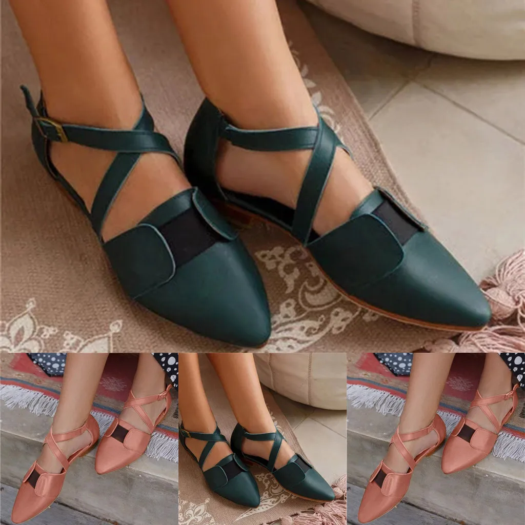 

Women's Shoes Pointed Toe Flats Women's Leather Lace Buckle Casual Pointed Toe Non-slip Casual Shoes Lightweight Shoes