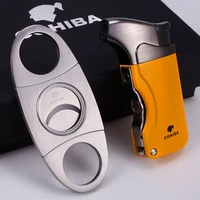 cohiba butane windproof lighter metal cigar cutter and cigar drill special set lighter cigar accessories men gift