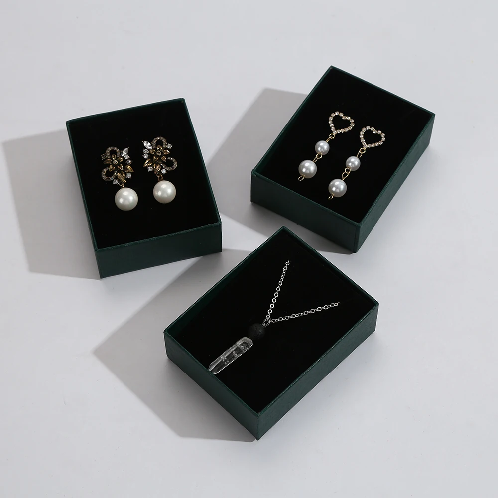 24pcs Square Jewelry Packaging Box 9*7cm Dark Green Paper Necklace Ring Earrings Bracelet Gift Box for Valentine's Day Custom