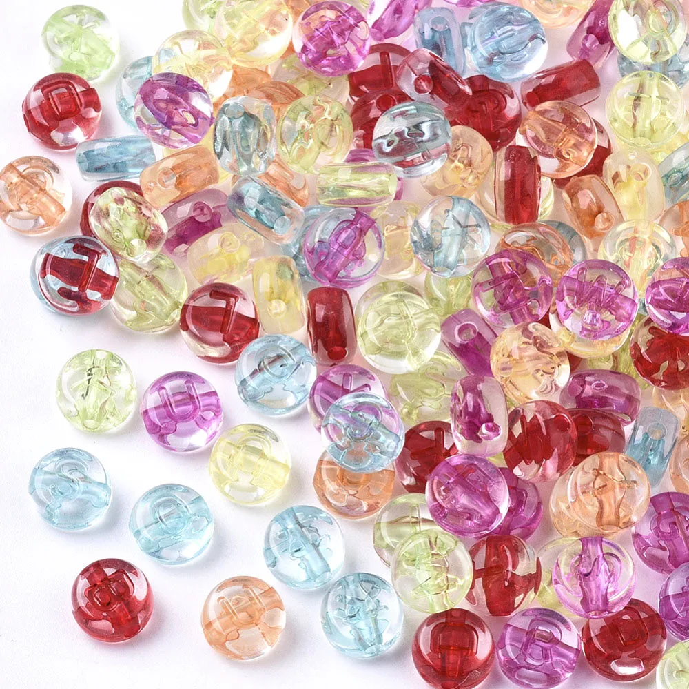 

about 3700pcs/500g Transparent Acrylic Letter Beads Flat Round with Alphabet A~Z Mixed Color 7x4mm, Hole: 1.5mm