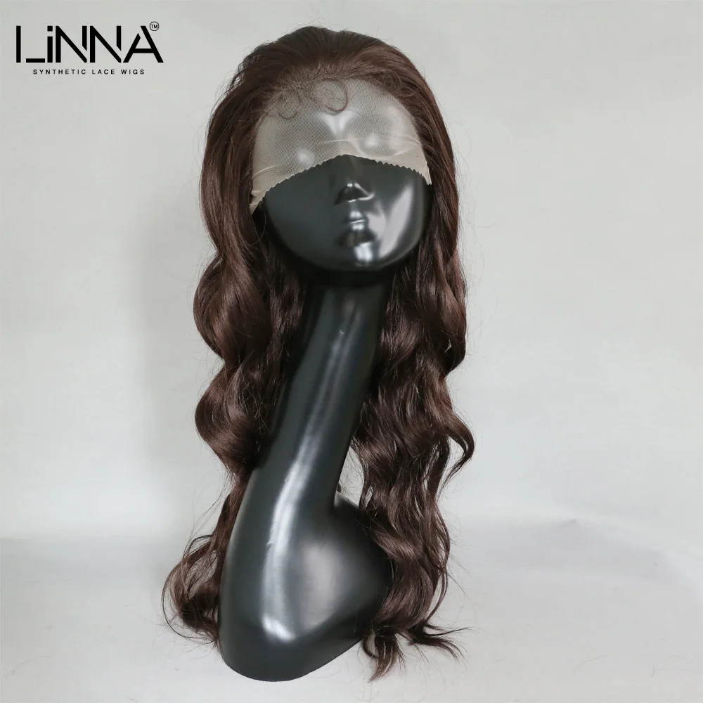 

LINNA Synthetic Lace Front Wig For Women Dark Brown Cosplay Wigs Long Natural Wave Hair Wig High Temperature Fiber