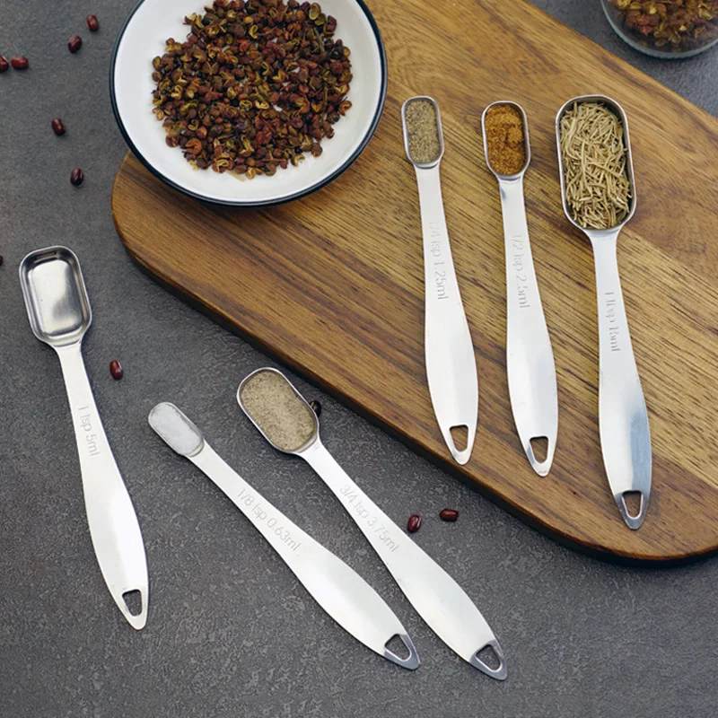 

6Pcs Stainless Steel Measuring Spoon Set Narrow Measuring Spoons Spice Powder Sugar Spoon Coffee Scoop Kitchen Measuring Tools