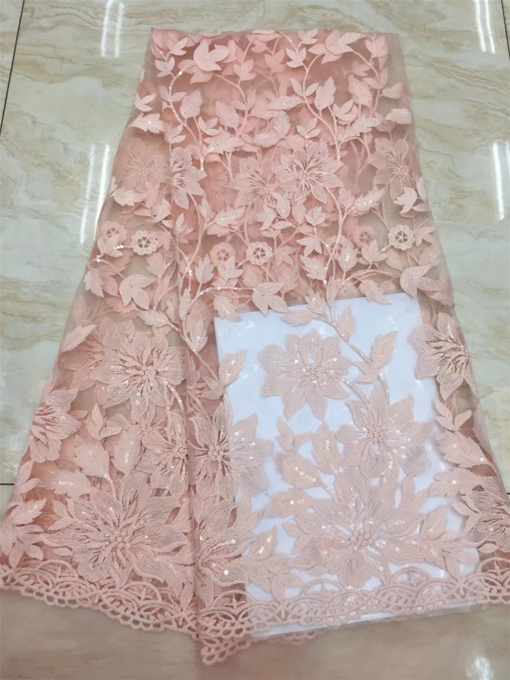 African Net Sequins Laces 5yard Latest Nigerian 2019 Baby Pink Sequin Fabric For Sewing Dress Tulle Lace X8 | Дом и сад