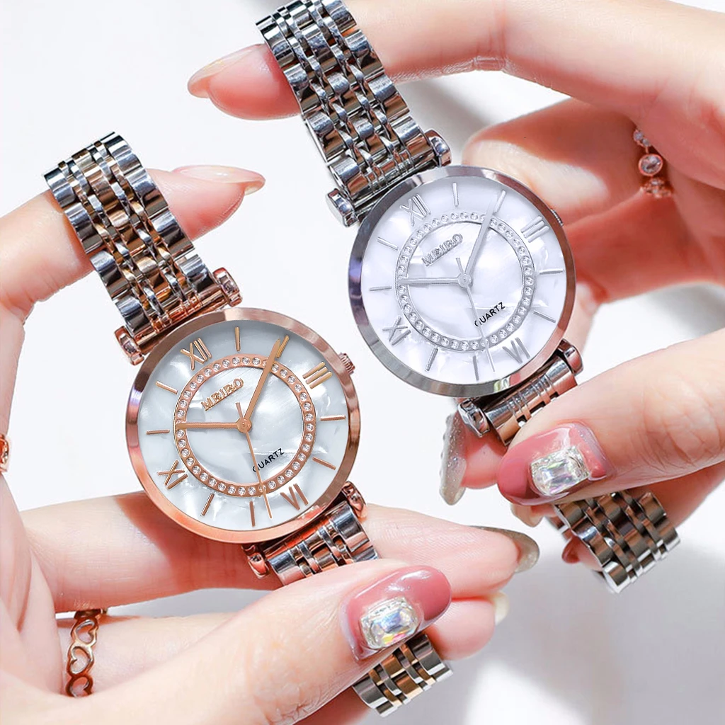 Женские повседневные кварцевые часы MEIBO из нержавеющей стали с римским